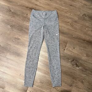 Nike Juniors S Gray Marled Leggings with White Swoosh